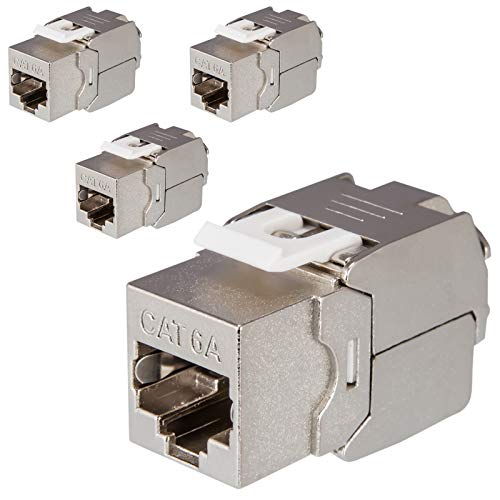 4 unidades HB-DIGITAL Cat.6a Keystone RJ-45 hembra módulo frontal hasta 500 MHz 10 Gbit/s totalmente apantallado Cat6a Cat6 STP hembra para panel de conexiones, cable de instalación Ethernet LAN