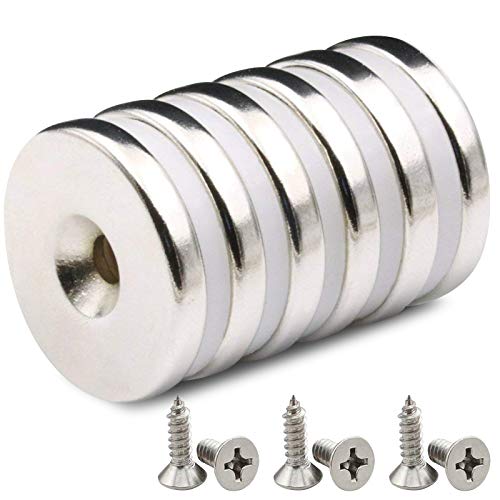 6 PACK Imán avellanado con disco de neodimio, 32 x 5 mm, fuerte, permanente, imán de tierra rara con 6 tornillos PACK para manualidades (6 pack)