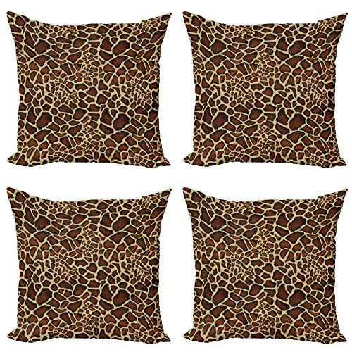 ABAKUHAUS Zambia Set de 4 Fundas para Cojín, Modelo de la Piel de la Jirafa, Estampado Digital en Ambos Lados y Cremallera, 40 cm x 40 cm, Redwood Amarillo pálido