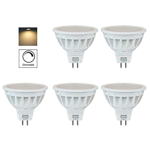 Aiwode Regulable 5W MR16 Bombillas LED GU5.3 Reflector,Blanco Cálido 2700K,Equivalente 50W 540LM RA85,Paquete de 5.