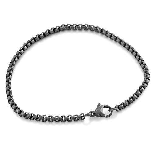 Akitsune Baca Cadenas extremidades-Pulsera | 3mm Diámetro | Box Rolo Hombre Hombreas Cadena Acero Inoxidable Broche de Langosta Minimalist - Antiguo-Plata 18cm