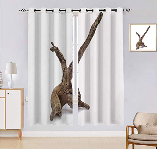 Alandana Driftwood Cortinas oscuras para habitación, una pieza de madera de deriva en forma impar sobre fondo blanco, juego de 2 paneles, cada panel de 80 cm de ancho x 183 cm de largo