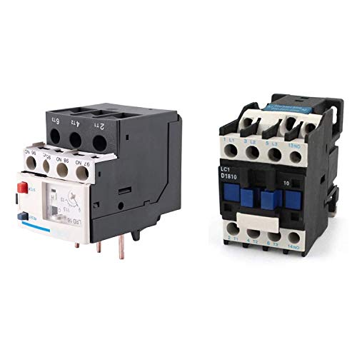 Allamp 2 Pcs Negro de relé: 1 Pcs 3 Poles AC 9A - 13A térmica de sobrecarga eléctrica Relay 1 NO 1 NC y 1 Pcs AC Contactor AC220V bobina 18A 3-Phase 1 NA 50 / D1810 60Hz Motor Starter Relay LC1 Herram