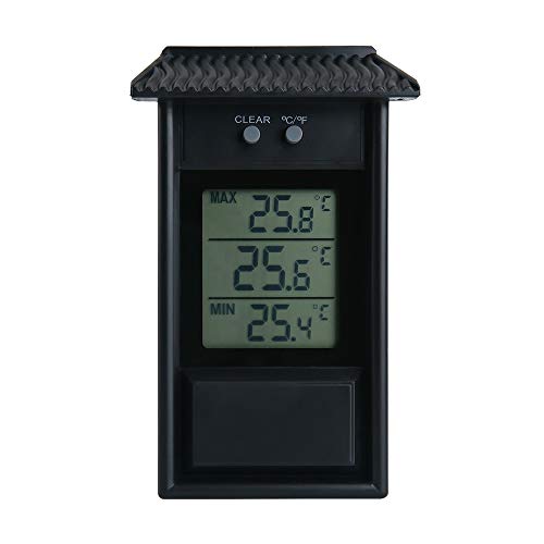 ALLOMN Termómetro de Invernadero, Termómetro Digital a Prueba de Agua, Máximo y Mínimo, Monitor de Efecto Invernadero, Resolución de 0,1 ° C, Rango de Temperatura de -20-50 ° C (Negro)