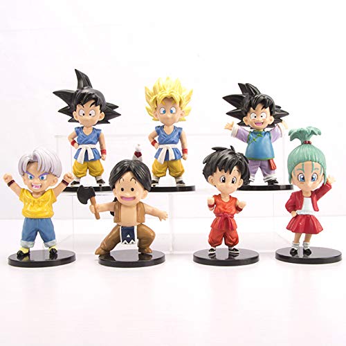 AMrjzr 7pcs-Childhood Dragon Ball Hecho a Mano Childhood Goku Kiki Demon Model Toy Cake Decoration Crane Machine Doll-Height: 10-12CM