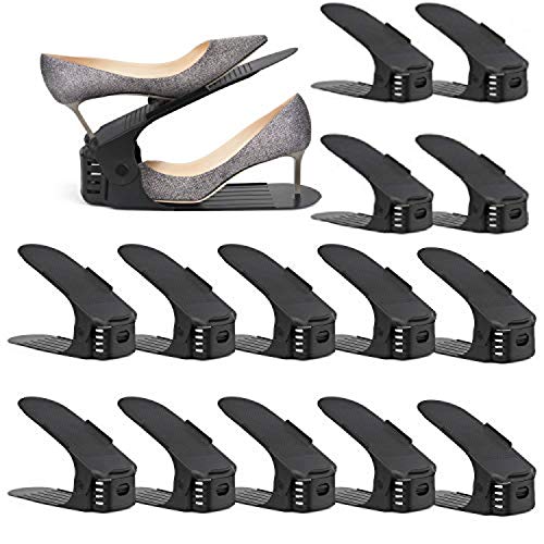 amzdeal - 30pcs Organizadores de Zapatos Ajustables Soportes de Calzado con Ranuras Ahorra 50% de Espacio PP 3 Niveles Altura para Calzado Deportivo Tacones Altos Zapatos Planos