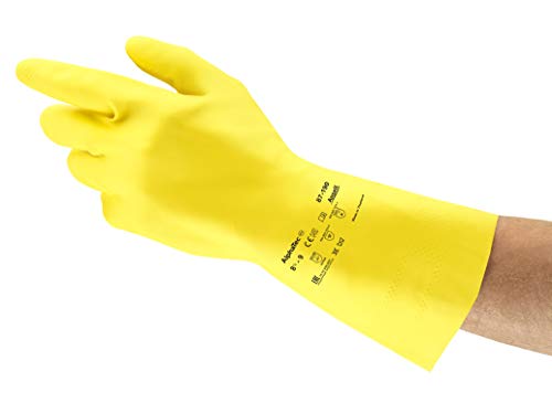 Ansell AlphaTec 87-190 Latex Guante contra productos químicos, Amarillo, Tamaño 9.5-10 (1 Par)