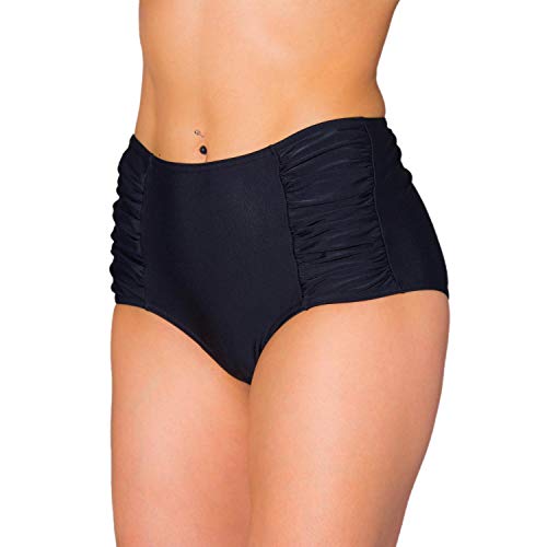 Aquarti Bragas de Bikini Talle Alto y Frunce Lateral - Mujer, Negro, 52