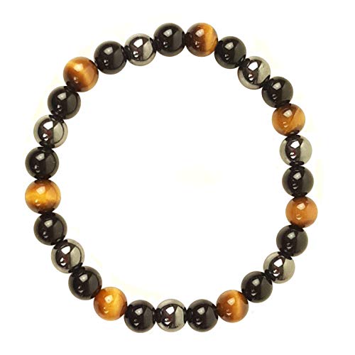 ARMONY PARIS Pulsera Protección, Marca Francesa, Piedra Natural, Litoterapia, Ojo de Tigre Hematita Obsidiana Negra, Perla de 10 mm o 8 mm Pulsera Hombre Mujer, Joyas Mujer Pulsera Amuleto