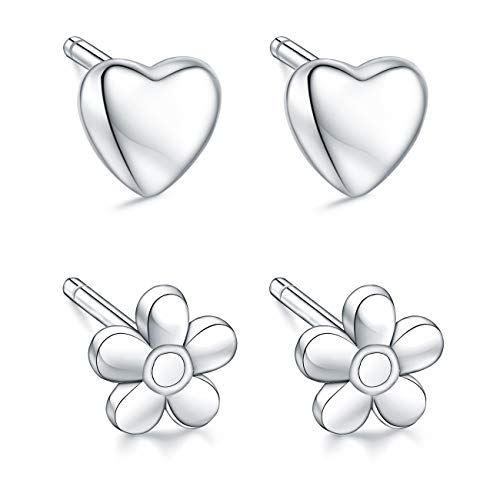 Aroncent Pendientes Pequeños Puliados para Mujer Aretes Elegante de Material Plata de Ley 925 Hipoalergénico Bisutería de Joya Sets de Joyería Moda 2 Pares Conjuntos