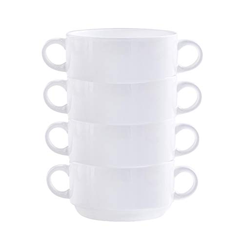 AWYGHJ Tazones de Sopa de 8.5 onzas con Asas, Juego de 4, tazones Coloridos de Porcelana apilables Aptos para microondas y Horno, diseño Elegante, para Sopa de Cebolla y Cereales