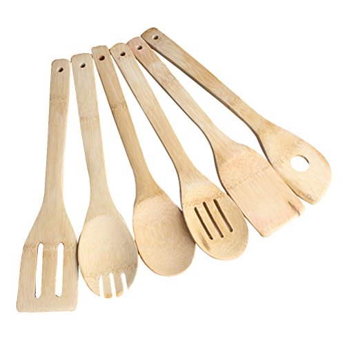 bestonzon – Juego de utensilios de bambú (Bio, 6 espátulas de madera y cucharas para Cuisiner, utensilios de cocina antimicrobianos, perfecto para cacerolas antiadherentes y utensilios de cocina