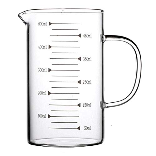 Bingpong Taza medidora de cristal con boquilla resistente al calor, jarra de leche con escala, apta para lavavajillas y microondas (500 ml)