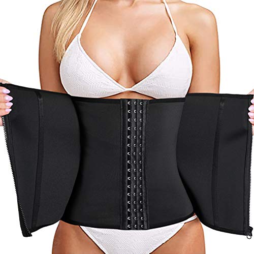 Bingrong Fitness Faja Cintura Entrenador de Cintura con Cremallera Faja Corset Fajas Reductoras Adelgazantes Mujer Waist Trainer Corset Faja Lumbar Moldeadora Bustier (Negro, Medium)