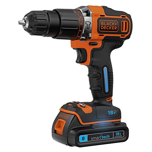 Black+Decker 18 V, 1.5 Ah – Taladro de Percusión (2 velocidades, Smart Tech – Cargador de batería con puerto USB, doble Bit, Rápido y maletín, 1 pieza, BDCHD18KBST 27 wattsW, 18 voltsV