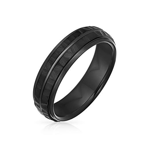 Bling Jewelry Stripe Grooved sólido Negro Azul Martillado Titanium Anillo de la Banda de Boda para los Hombres Comodidad Ajuste 6MM