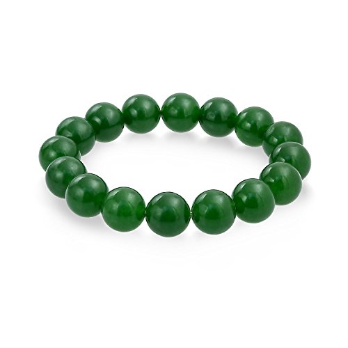 Bling Jewelry Verde malayo Jade cuarcita Piedra Preciosa Strand Bola Grande Ronda Cuentas Pila apilable Estiramiento Pulsera para los Hombres Mujeres Unisex 12MM