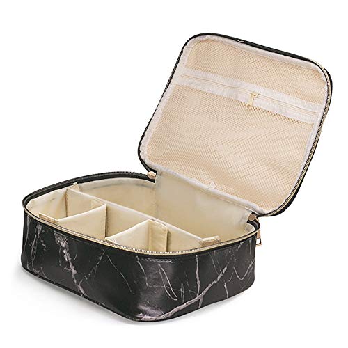 Bolsa de cosméticos con patrón de mármol de piel sintética, unisex, de gran capacidad, portátil, disponible en blanco y negro, grande y pequeño (L, blanco)