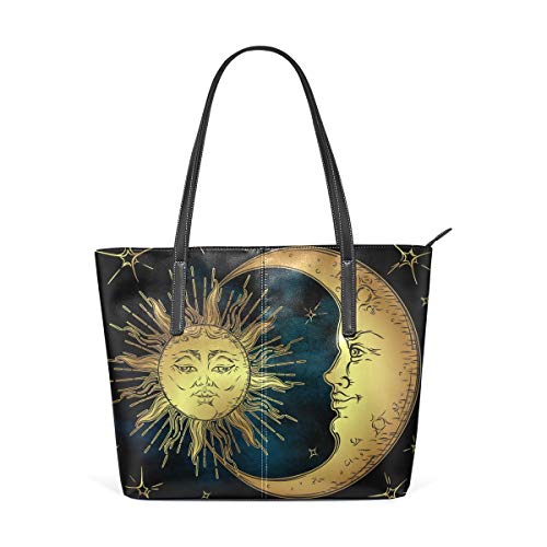 Bolso de compras Correa de peso ligero Bolsos de hombro Bolso de mano Bolsos de flores Arte de cuero Golden Sun Moon Estilo antiguo para mujeres Niñas Damas Estudiantes