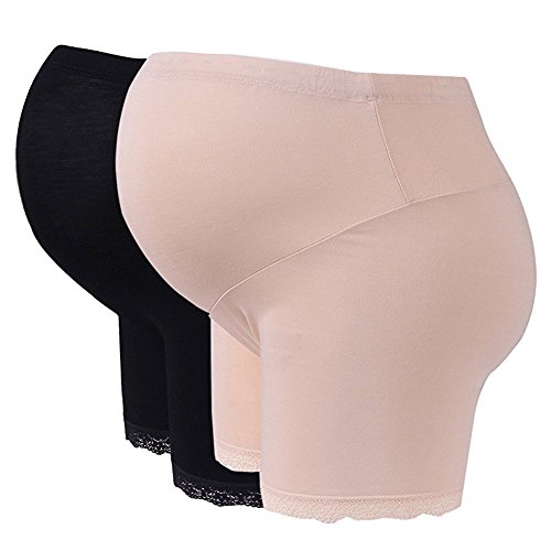 BOZEVON Pack de 2 Pantalones Cortos de Ropa Interior de la Cintura Embarazada cómodo Pantalones de Maternidad Modales de algodón