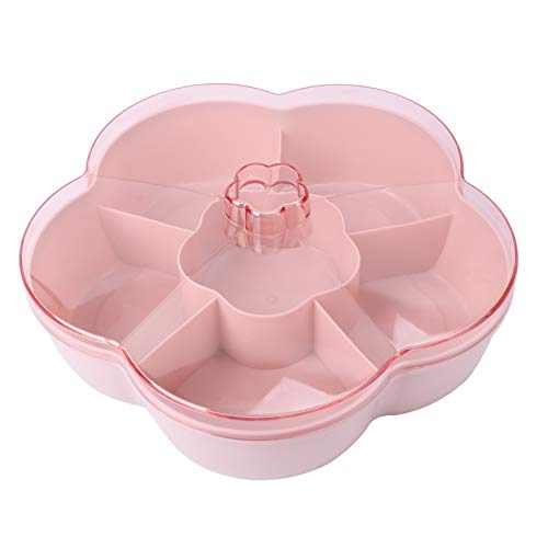 Cabilock Plato decorativo de plástico con diseño de flores, para aperitivos, dulces, nueces, caja de caramelos, caja de caramelos con tapa para el hogar, boda, fiesta de Navidad (rosa)