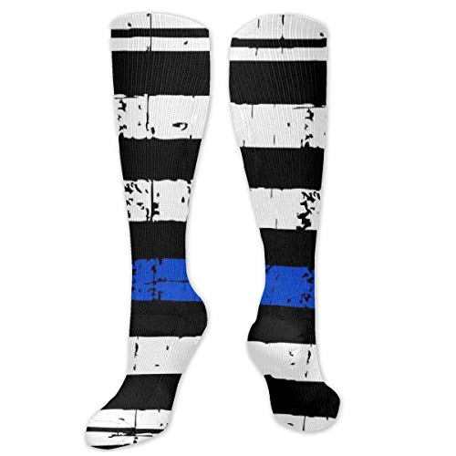 Calcetines de compresión para mujer y hombre, diseño de línea azul desgastado, color azul