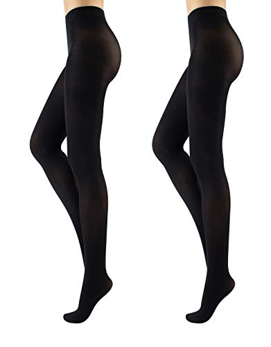 CALZITALY 2 Pares Medias Opacas De Mujer | Panty Microfibra | 40 Den | Marron, Negro, Azul, Granate | S, M, L, XL| Calcetería Italiana (L, Negro)