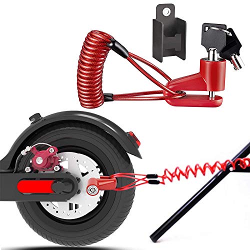 Candado de Disco, Freno Antirrobo, con Cuerda Recordatorio Scooter de Accesorios, Nueva Actualización Cerradura Antirrobo para Xiaomi Mijia M365 Patinetes eléctricos y Bicicleta (Rojo)