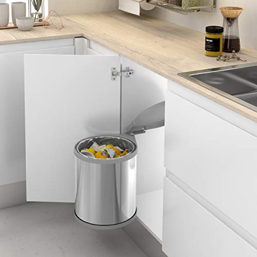 Casaenorden - Cubo de basura redondo y giratorio con apertura automática para armario de cocina - Capacidad 13L - Acero Inoxidable