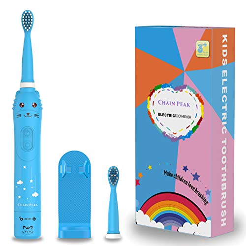 Cepillo de dientes recargable para niños, cepillo de dientes sónico para niños, niñas de 3 a 12 años, recordatorio de 30 segundos, temporizador de 2 minutos, 6 modos, 2 cabezales de cepillo (Azul)
