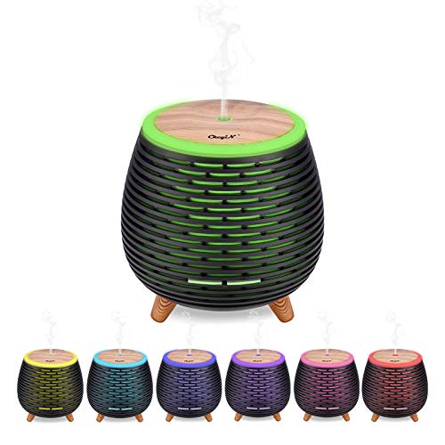 CkeyiN - Mini difusor de aceites, humidificador portátil con niebla fresca y modo de niebla ajustable, apagado automático si no hay agua, 7 luces LED que cambian de color (negro)