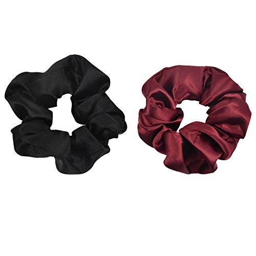 Coleteros de Tela Elástico Hair Scrunchies de Pelo Hair Banda Accesorios para Mujer Niña, Gomas de Pelo Elásticas Ponytail Titular (Negro + Rojo Vino)