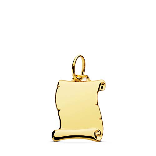 Colgante Pergamino liso Oro Amarillo 18 Kilates 14mm Joya personalizada