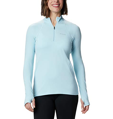 Columbia Midweight Stretch Long Sleeve Half Zip Ropa Interior Técnica De Manga Larga Media Cremallera, Mujer, Sky Blue, M