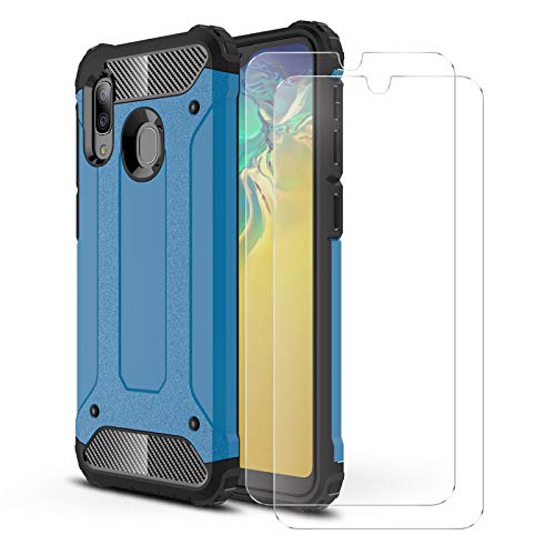 cookaR Funda Samsung Galaxy A20e + Protector Pantalla Cristal Templado,Carcasa Suave Silicona Hard PC,Ultra Delgada Antigolpes Caso Cover para Galaxy A20e Smartphone, Azul