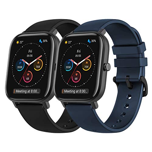 Correa para Xiaomi Amazfit GTS Correas,Pulsera de Reemplazo de Silicona Suave (Negro+Azul)