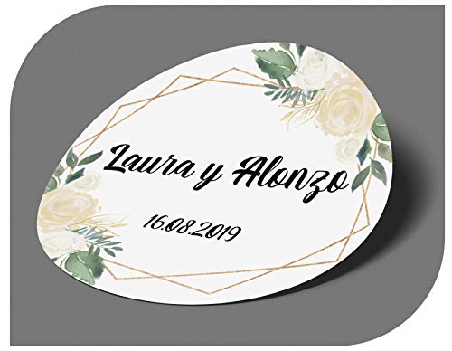 CrisPhy Pegatinas Personalizadas Boda con Nombre y Fecha, Etiquetas Adhesivas para Invitacion Boda, Bautizo, Compromiso, Cumpleaños, Fiesta, Navidad, Vintage, Sellos (Modelo 1)