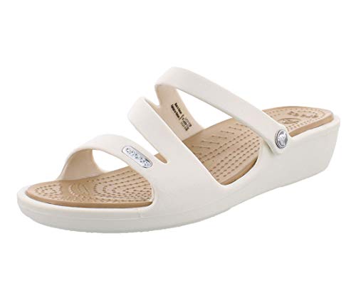 Crocs Patricia Women, Sandalias de Punta Descubierta para Mujer, Blanco (Oyster/Gold 13s), 41/42 EU