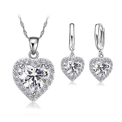 CRYSTALINA Conjunto de Joyas Corazón de Plata 925 para Mujeres, Juego de Collar y Pendientes con Circonita Regalos Originales con Hermosa Caja de Regalo