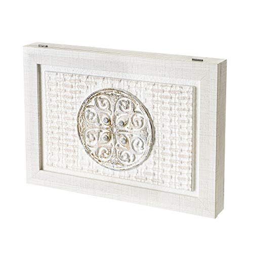 Cuadro cubrecontador con Relieve Shabby Chic de Lienzo Blanco, de 50x35 cm - LOLAhome