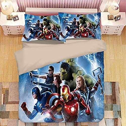 DCWE Juego de ropa de cama 3D de Marvel Avengers, impresión navideña, 100% poliéster, funda nórdica de 3 piezas, con 2 cojines, regalo para niños, l, 200*200CM