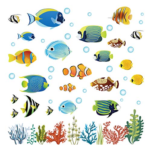 decalmile Pegatinas de Pared Tropical Peces Vinilos Decorativos Bajo el Mar Adhesivos Pared Bebé Niños Habitación Baño