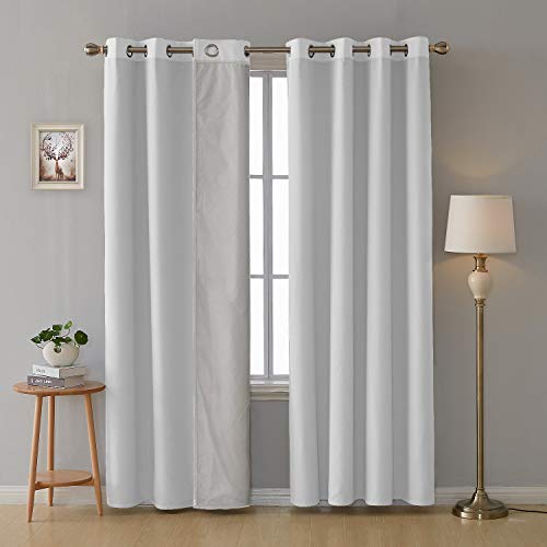 Deconovo Cortinas Termicas Aislantes Frio y Calor con Forro de Gris Plata para Ventanas 2 Paneles 140 x 260 cm Blanco Grisáceo