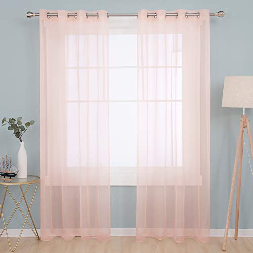 Deconovo Cortinas Transparentes Translucidas Visillos de Color Liso con Ollaos 140x260cm Rosa