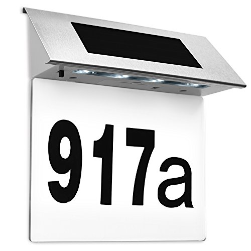Deuba Número de casa con luz solar LED Iluminación de casa Puerta con números y letras de Acero inoxidable Transparente