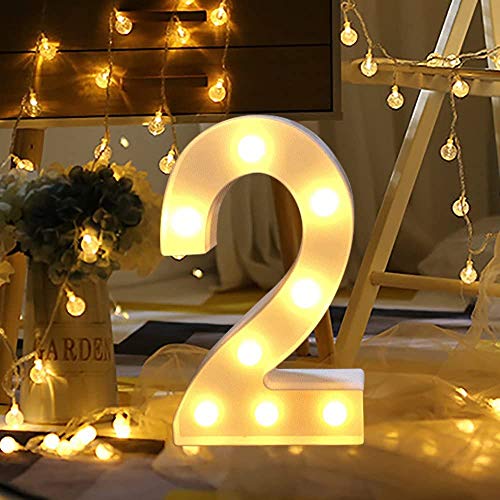 Dewanxin LED Decorativos Números Iluminados,0-9 Luminosas Decorativas con Luces LED,Números Arábigos para el Cumpleaños Fiesta de Bodas Decoración de la Barra Dormitorio Colgante de Pared(2)