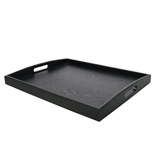 Dillman - Bandeja rectangular grande de madera con asas, color negro, madera, L