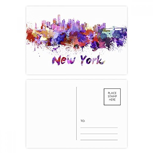 DIYthinker Nueva York América del City acuarela postal Conjunto de tarjeta de cumpleaños de correo Gracias lateral 20Pcs 5,7 pulgadas x 3,8 pulgadas Multicolor