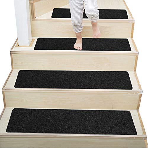 DLD Alfombrillas Antideslizantes de Madera para escaleras, de 76,2 x 20,3 cm, Antideslizantes, Antideslizantes, para escaleras, Color Negro, Paquete de 14