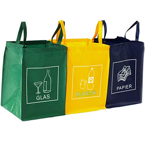 DWD Set de 3 separadores de Basura para Papel, plástico y Cristal con práctico asa de Transporte